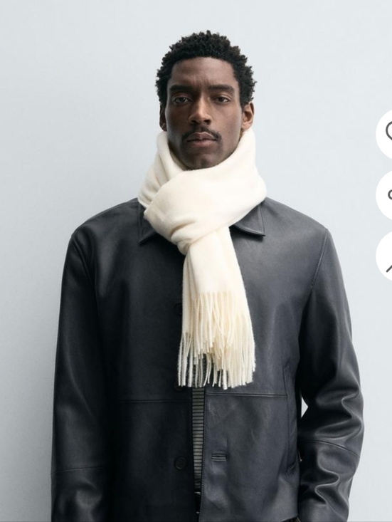 Zara Other - ZARA Men's White Fringe Scarf 100% Acrylic Solid M 180x60cm Winter Fall